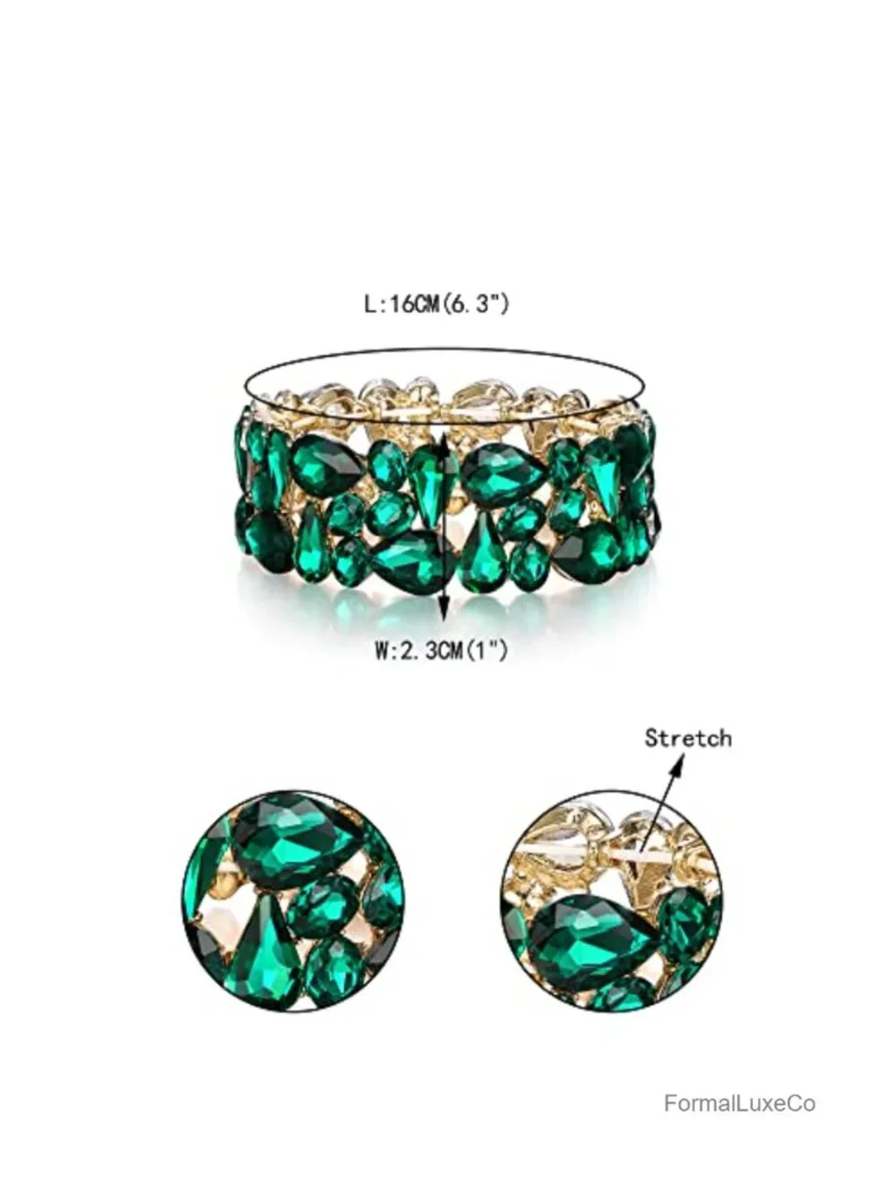 Art Deco Oval Teardrop Crystal Stretch Bracelet Women's Party Prom Jewelry